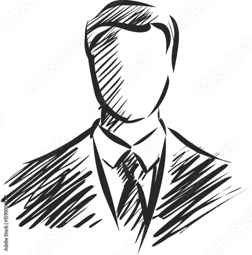 Stylized sketch of a faceless businessman in a suit with black outline. Vector illustration