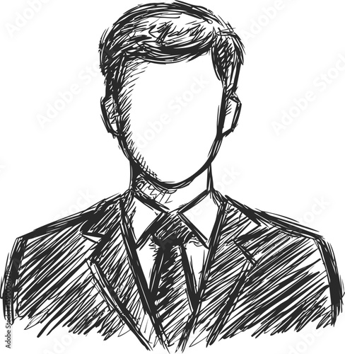 Sketch of faceless man in suit and tie, pencil drawing illustration. Vector illustration
