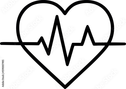 Heart symbol with an electrocardiogram heartbeat line in black and white design. Vector illustration