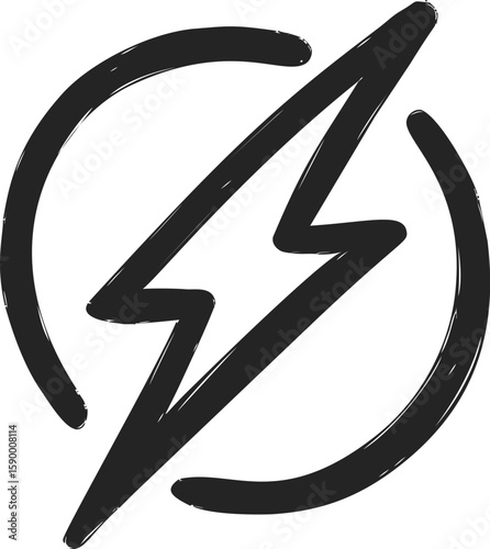 Black lightning bolt symbol within a circular outline. Vector illustration