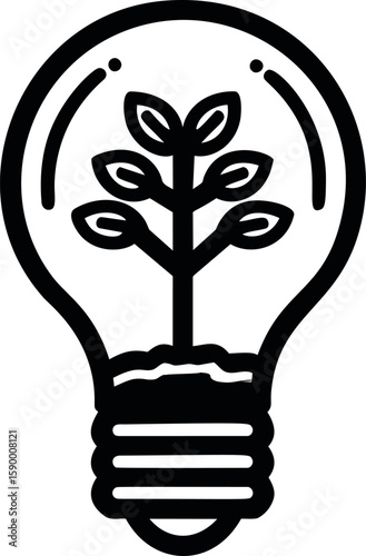 Light bulb with growing plant representing sustainability concept. Vector illustration