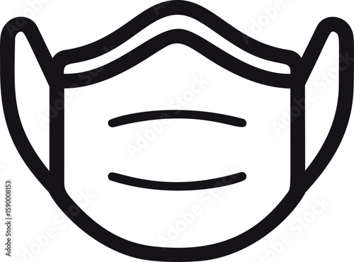 Simple black and white outline of a medical face mask icon. Vector illustration
