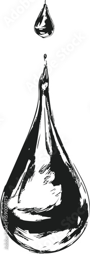 Illustrated black ink drop splashing with a single impact. Vector illustration