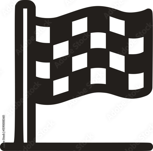 Black and white checkered racing flag icon waving in the wind. Vector illustration
