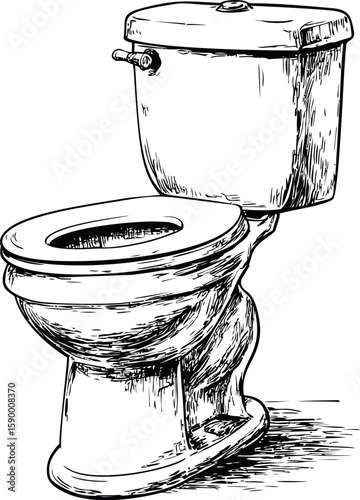 Vintage black and white illustration of a classic toilet sketch. Vector illustration