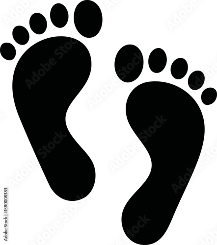Silhouette of two black footprints, symbol of walking. Vector illustration