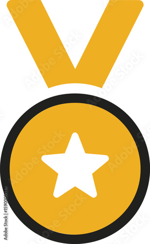 Gold medal with star illustration symbolizing achievement and success. Vector illustration