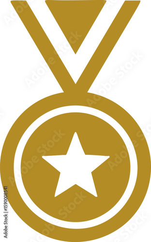 Gold medal with star icon symbolizing achievement. Vector illustration