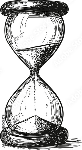 Sketch of vintage hourglass with sand flowing through it, symbolizing time. Vector illustration