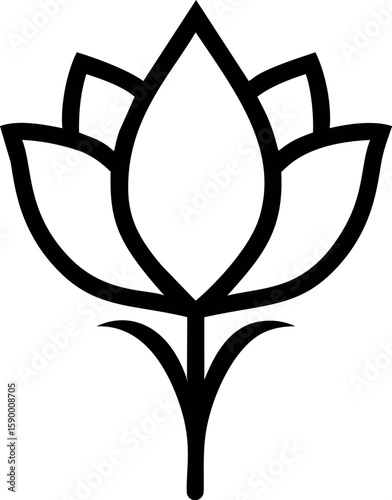 Black lotus flower outline icon with minimalist design. Vector illustration