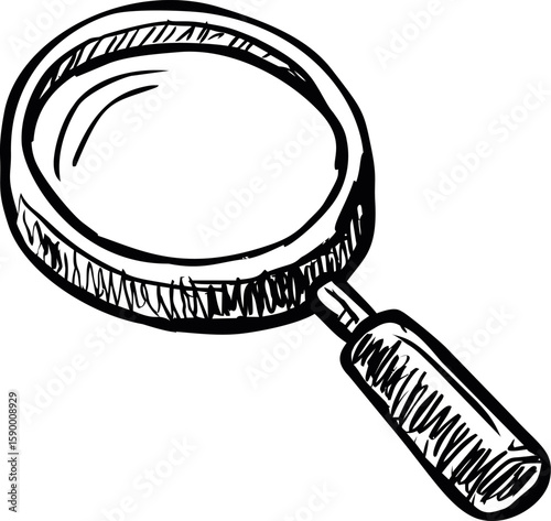Black and white sketch of magnifying glass isolated. Vector illustration