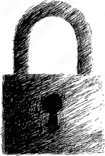 Illustration of a black sketch padlock with crosshatch style. Vector illustration