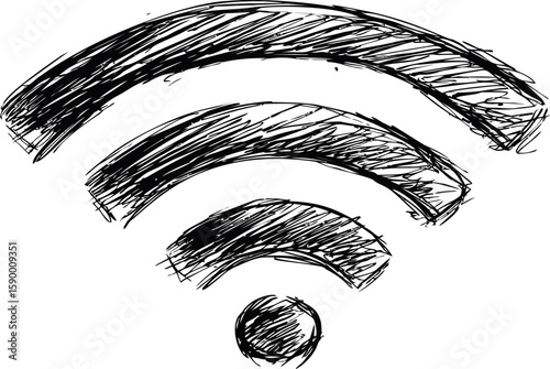 Sketchy black and white wifi symbol, hand-drawn illustration concept. Vector illustration