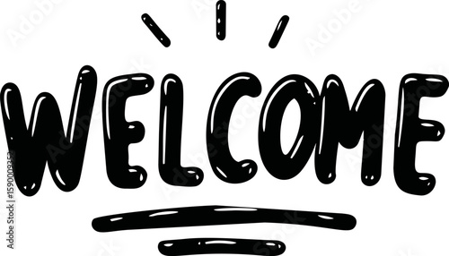Welcome text in bold black letters with decorative elements. Vector illustration