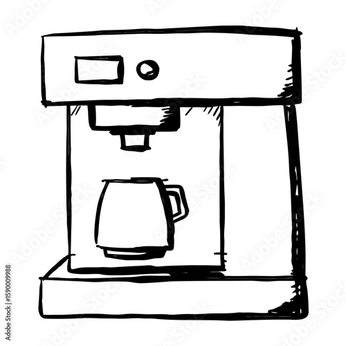 Coffee machine sketch with a mug on a countertop background  