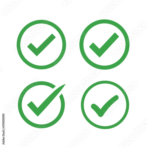Vector art of four green checkmarks in circles, symbolizing correctness and approval