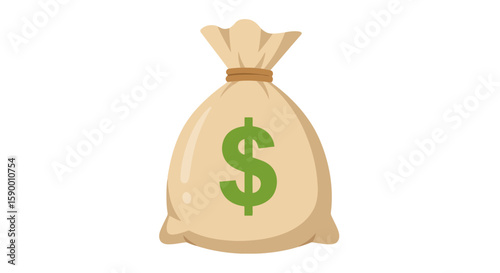 Vector art of a beige money bag with a green dollar sign isolated on a white background