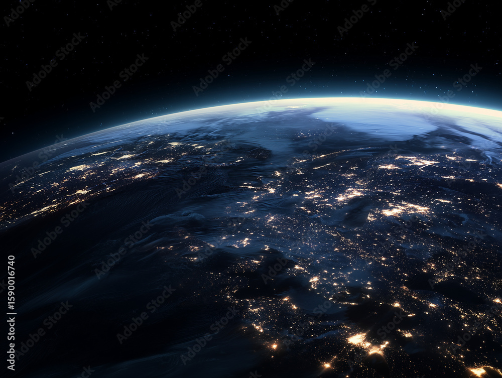 Obraz premium Earth at Night View From Space with City Lights Glowing