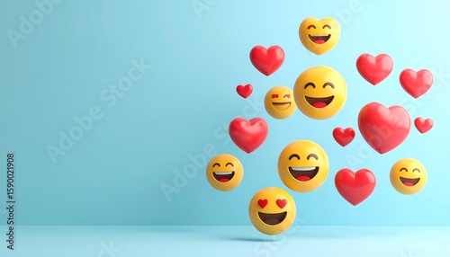 Floating emojis and hearts