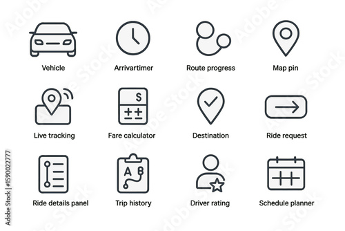 Navigation and ride-sharing app icons for efficient travel and planning