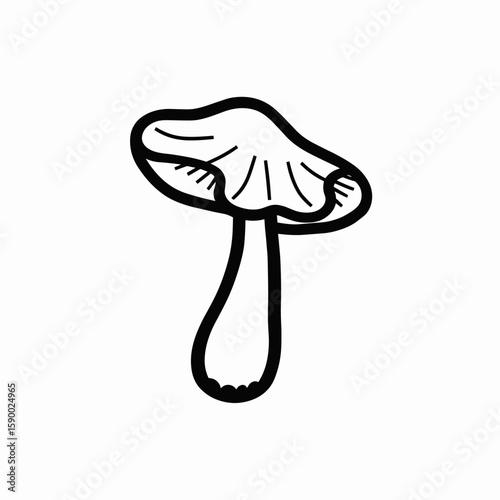 Chanterelle mushroom illustration in minimalist style, black and white, for art and design purposes