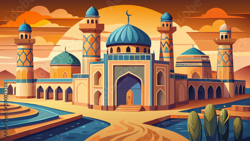 Bukhara, Uzbekistan – Ancient mosques and madrasas shimmer under desert sun. This Silk Road jewel offers intricate Islamic patterns and earth-toned beauty for classic vector composition.