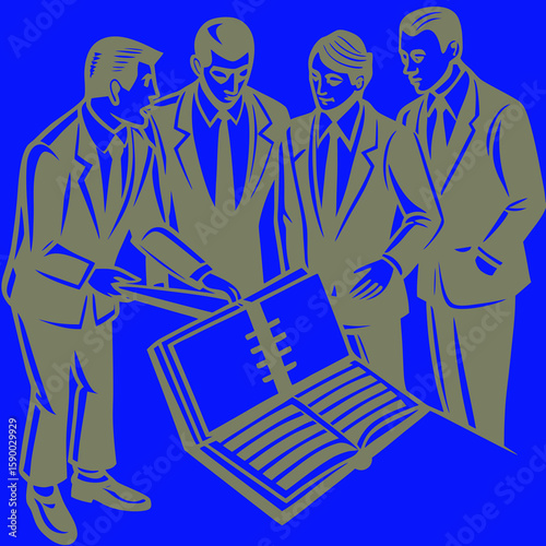 Business planning concept. Vector illustration of a group of people in business suits making notes on a calendar