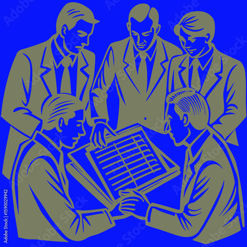 Business planning concept. Vector illustration of a group of people in business suits making notes on a calendar