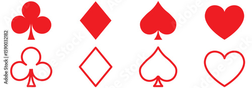 Playing cards suits icons. Heart dimond club spade suite . Realistic playing cards icons. Gamble game cards. Vector graphic EPS 10