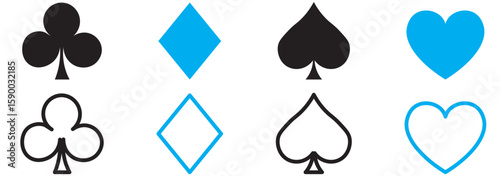 Playing cards suits icons. Heart dimond club spade suite . Realistic playing cards icons. Gamble game cards. Vector graphic EPS 10