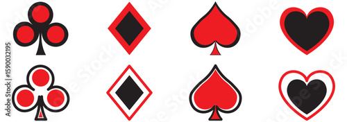 Playing cards suits icons. Heart dimond club spade suite . Realistic playing cards icons. Gamble game cards. Vector graphic EPS 10