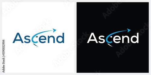 ascend typography text logo design, arrow swoosh graphic vector template
