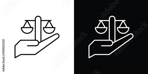 Justice scales in Hand icon black vector concept - stock vector.