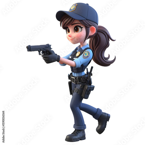 Cute Cartoon Female Police Officer Character in Uniform