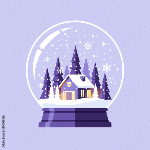 Snow globe featuring a cozy house and pine trees in winter scenery  