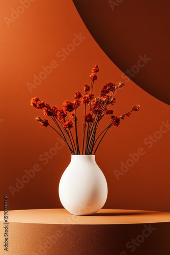 Beautiful Dried Flowers in a White Vase Against a Warm Orange Background.