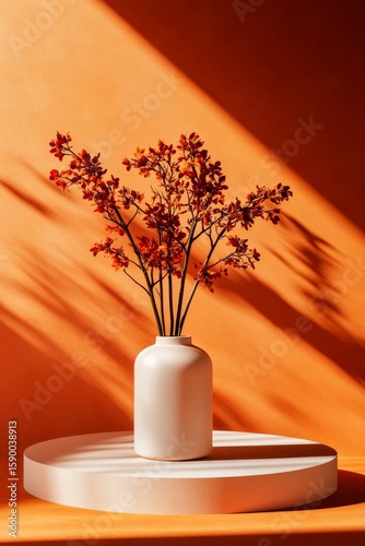 Bright Display of Flowers in a Minimalist Vase Within an Archway at Sunset.