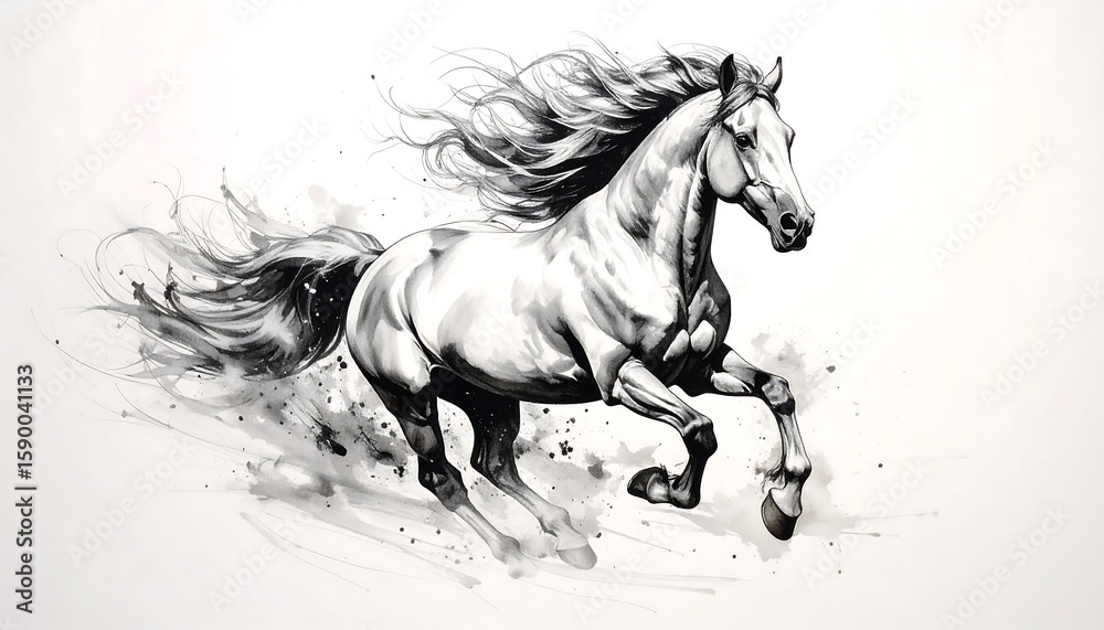 custom made wallpaper toronto digitalRunning horse, ink-wash style