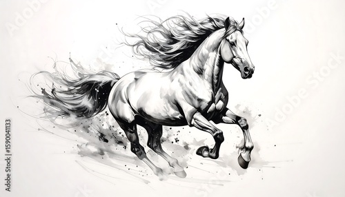 Wallpaper Mural Running horse, ink-wash style Torontodigital.ca