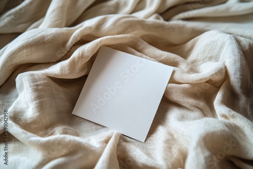 Blank Square Note Resting on Soft Textured Fabric in Natural Light