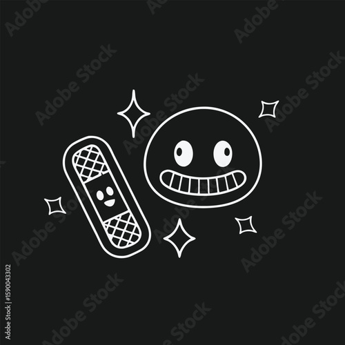 Cute and Quirky Cartoon Smiley Face and Bandage Doodle for Children's First Aid and Sticker Designs