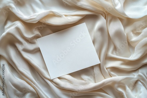 Blank Square Note Resting on Soft Textured Fabric in Natural Light.