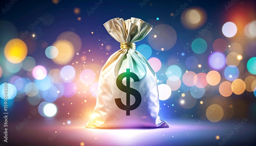 custom made wallpaper toronto digitalShiny gold money bag on a dark background with colorful bokeh lights