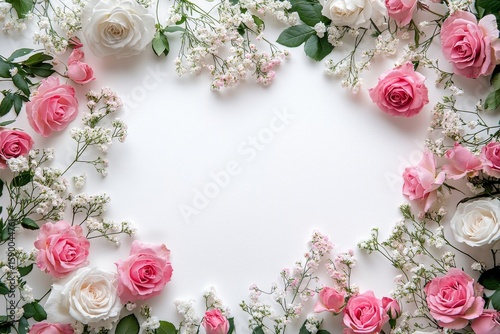 Beautiful Floral Arrangement of Pink and White Roses With Delicate Greenery o...