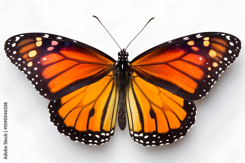 Obraz premium A close up view of a monarch butterfly with orange and black wings on a white background plain studio shot on transparent background