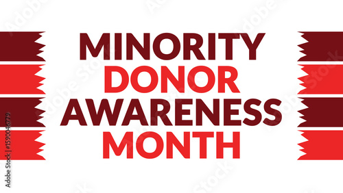 Minority Donor Awareness Month text with side lines on a White background. Which is observed every year in August to celebrate Minority Donor Awareness Month.