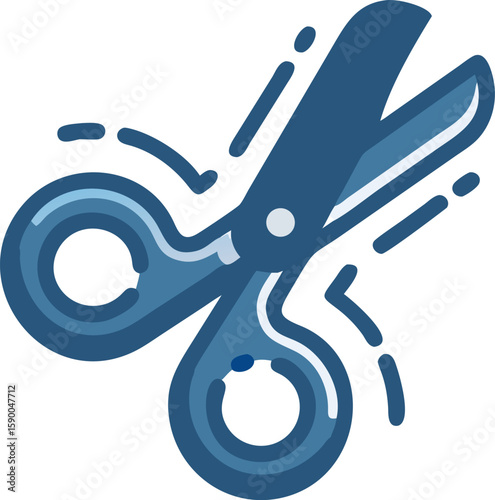 Blue scissors cutting a line, cut or trim icon
