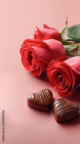 Roses and Chocolate Hearts Create a Romantic Setting for a Special Occasion o...
