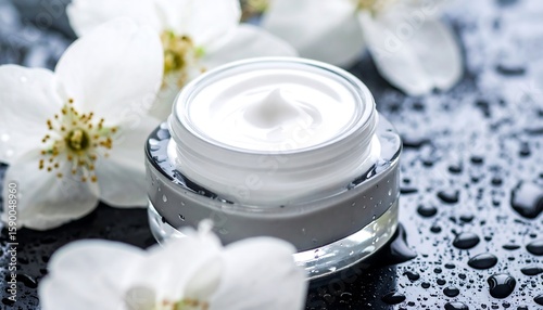 Wallpaper Mural Cream jar, white flowers, dark background Torontodigital.ca