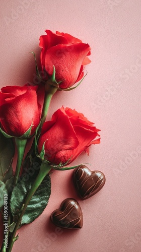 Roses and Chocolate Hearts Create a Romantic Setting for a Special Occasion o...